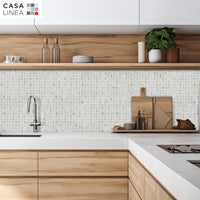 Mosaïque marbre Carara gold ambiance cuisine moderne