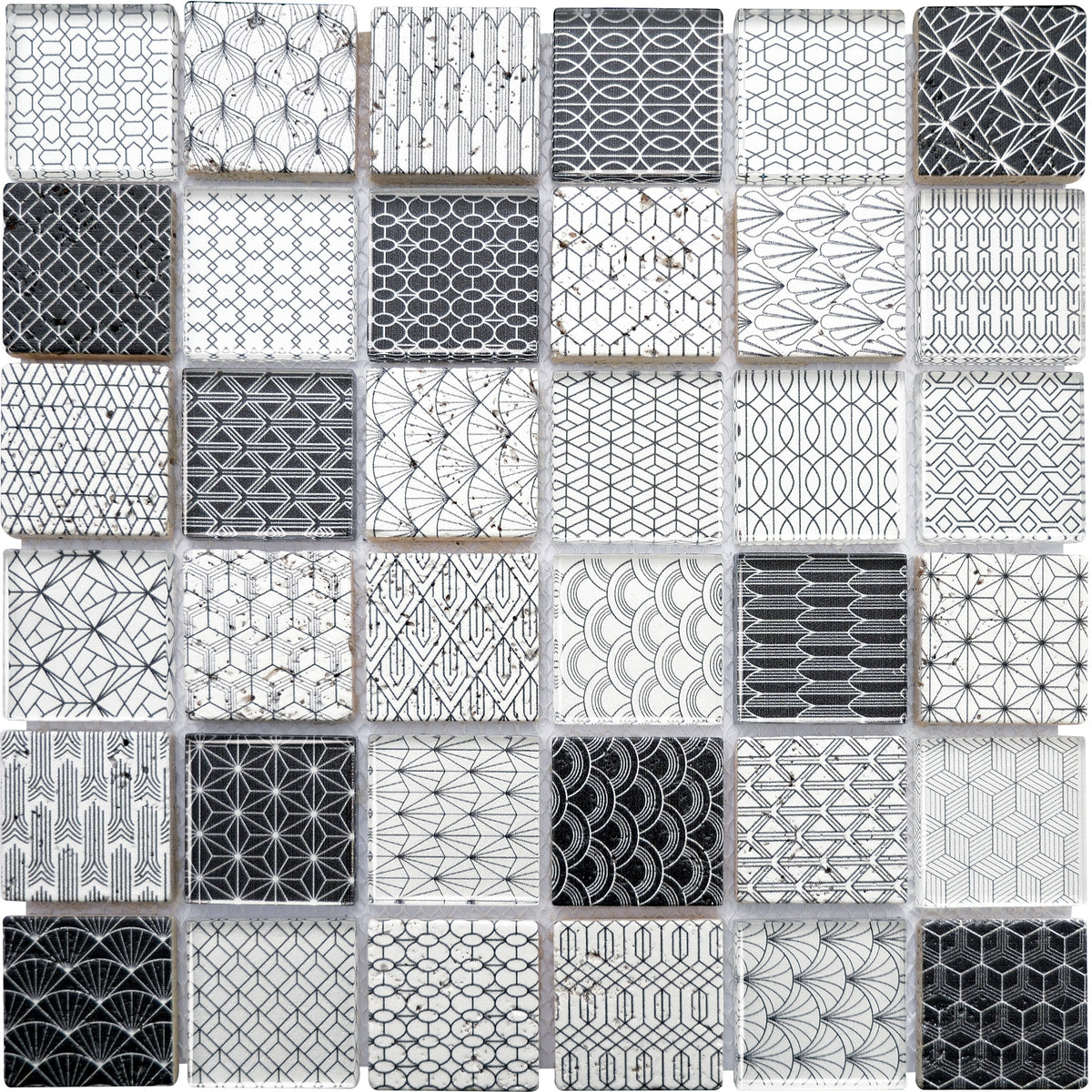 Mosaique art deco verre travertin