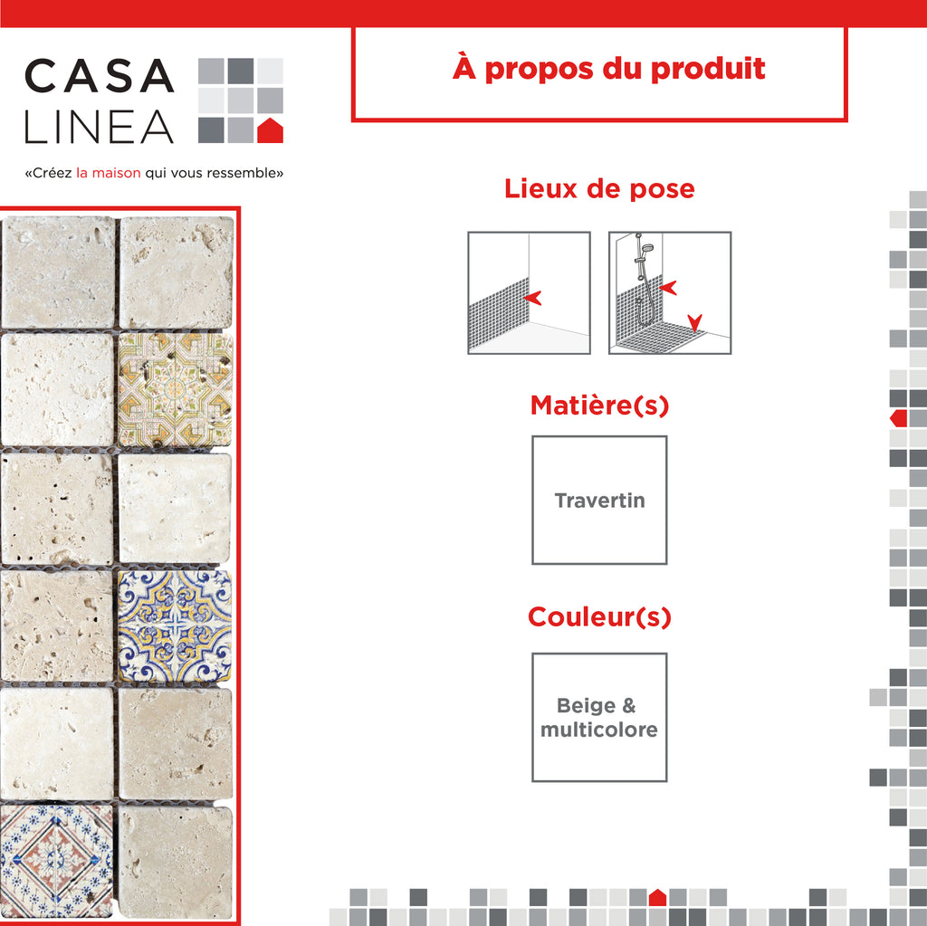 Mosaïque renaissance travertin ivoire color informations technique