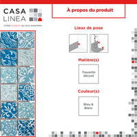 Mosaïque travertin baroque bleu petit format infographie technique