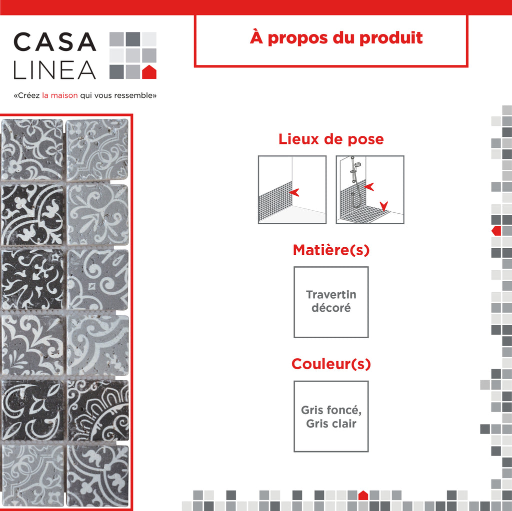 Mosaïque travertin baroque gris infographie