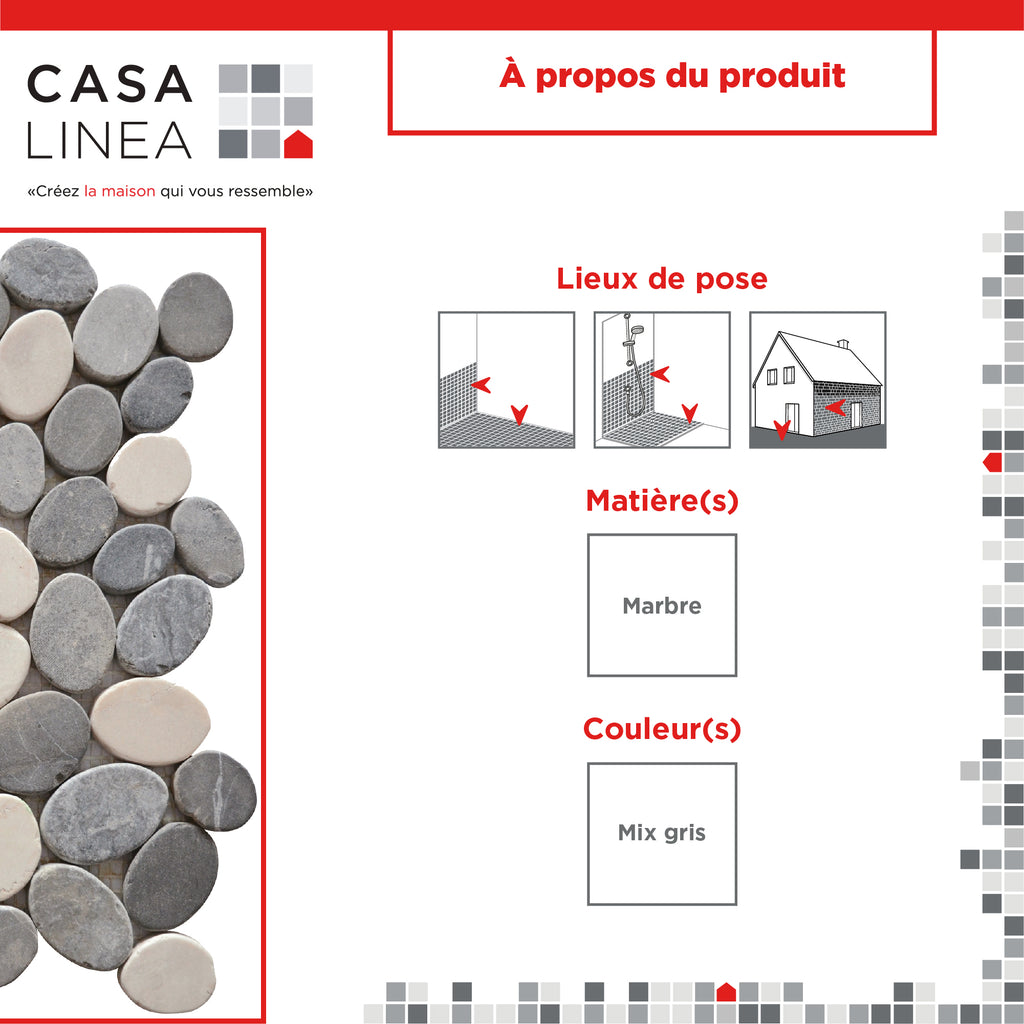 Mosaïque galet scie mix gris infograpie produit