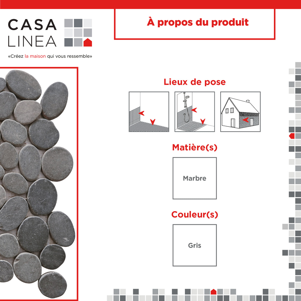 Mosaïque galet scie gris