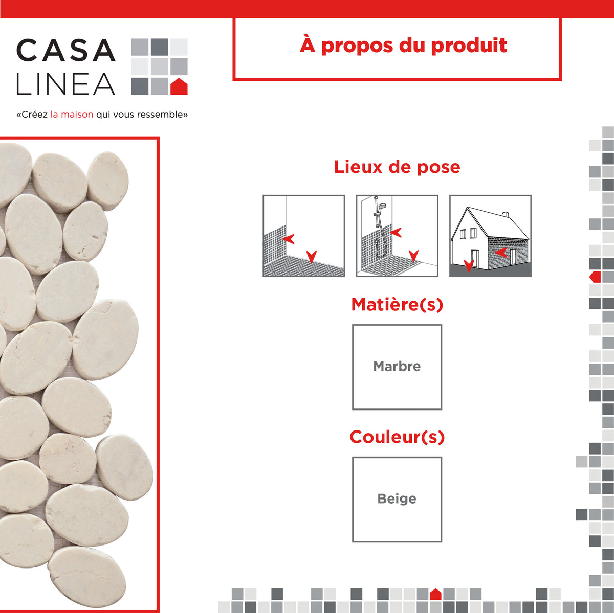 Mosaïque galet scie crème