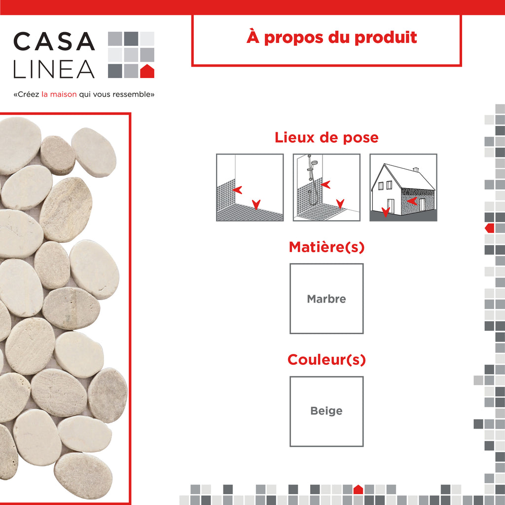 Mosaïque galet scie mix beige infographie produit