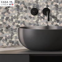 Mosaïque palladien mix gris beige en crédence de salle de bain