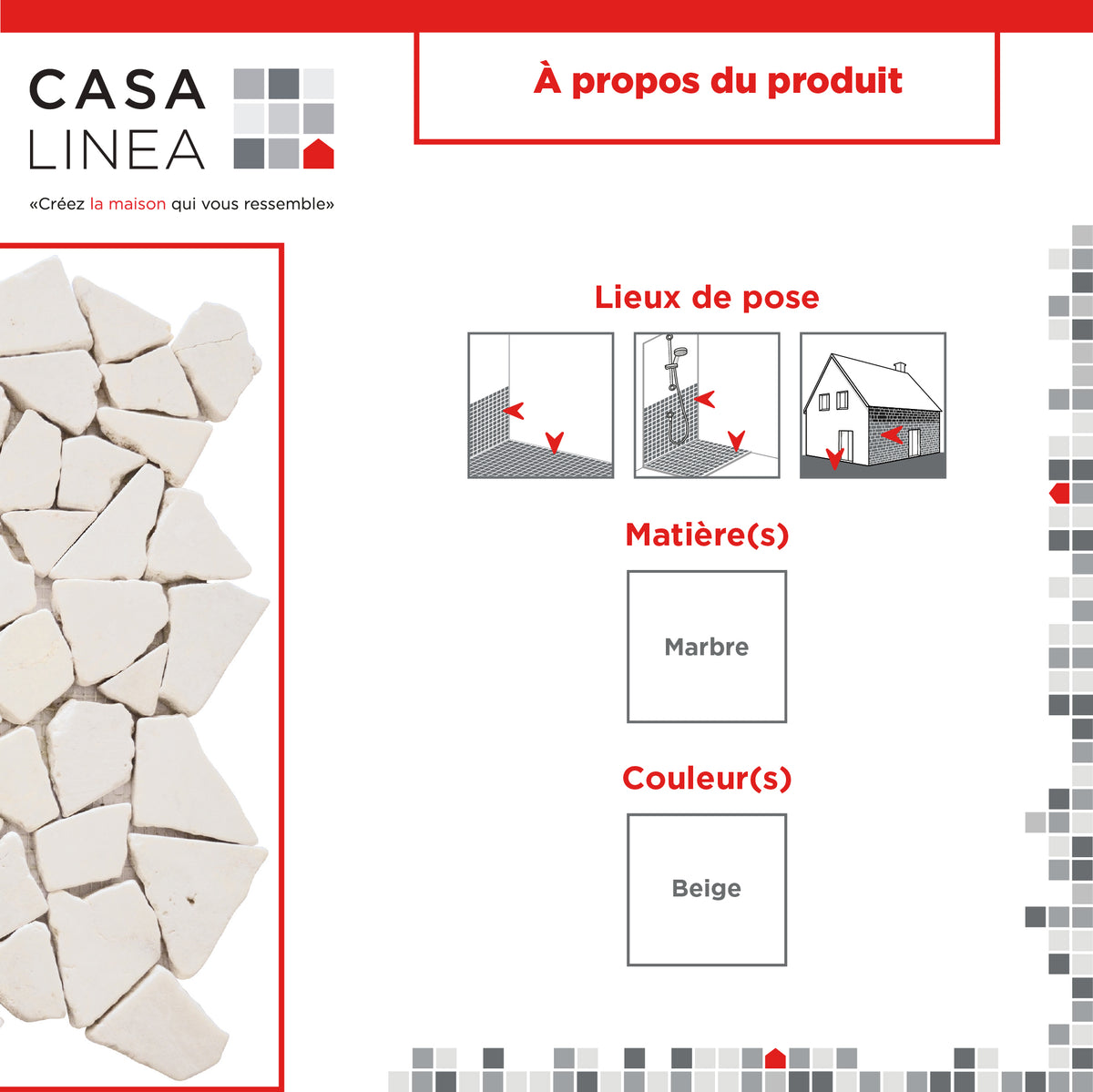 Mosaïque palladien marbre crème