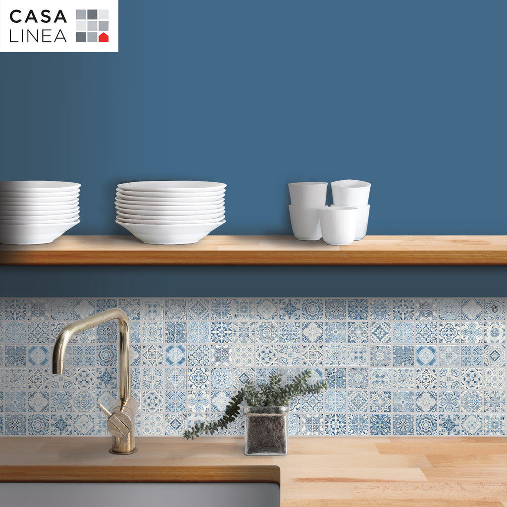 Mosaïque renaissance travertin décore blue