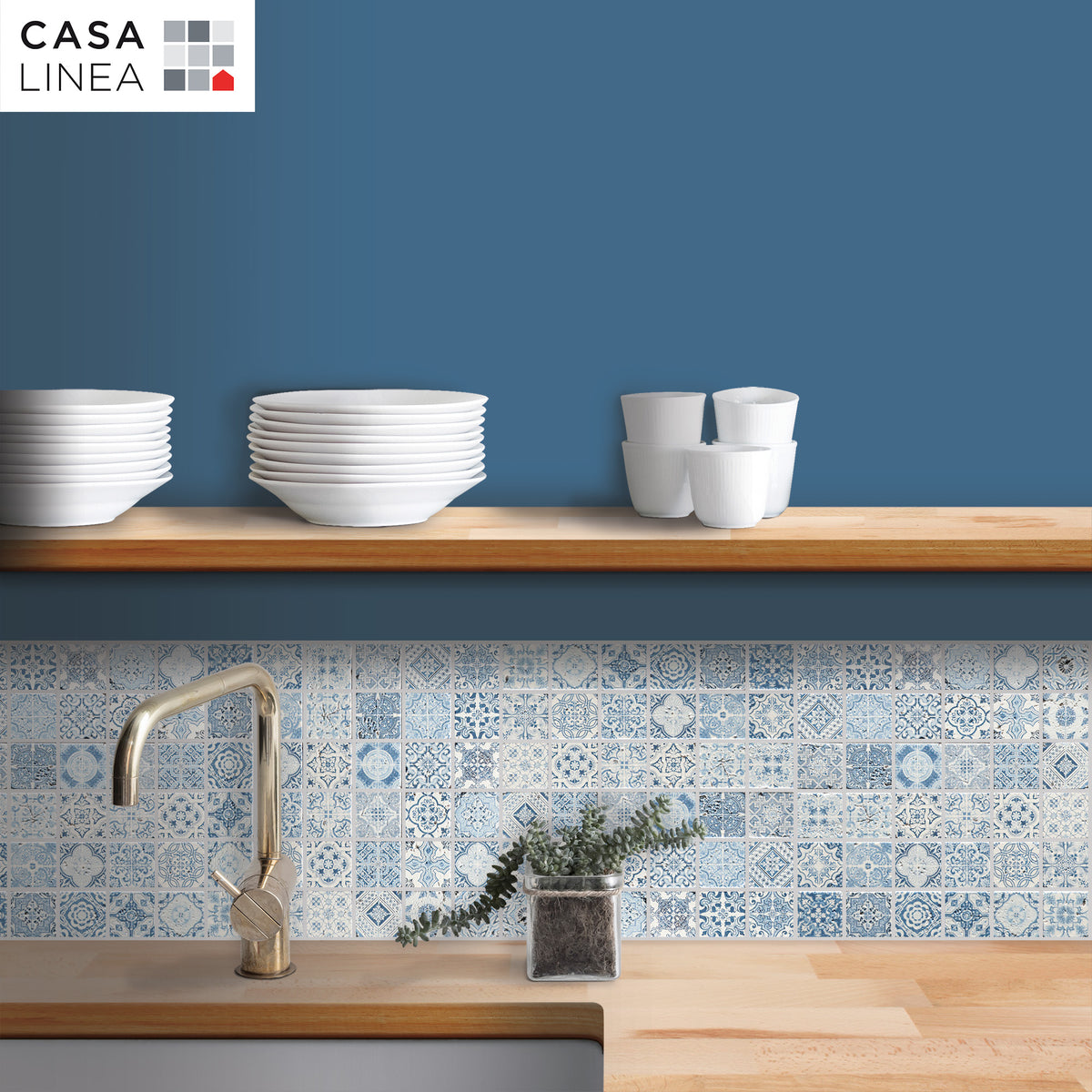 Mosaïque renaissance travertin décore blue