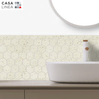 Mise en situation de la Mosaïque Terrazzo hexagone ivoire dans une salle de bain