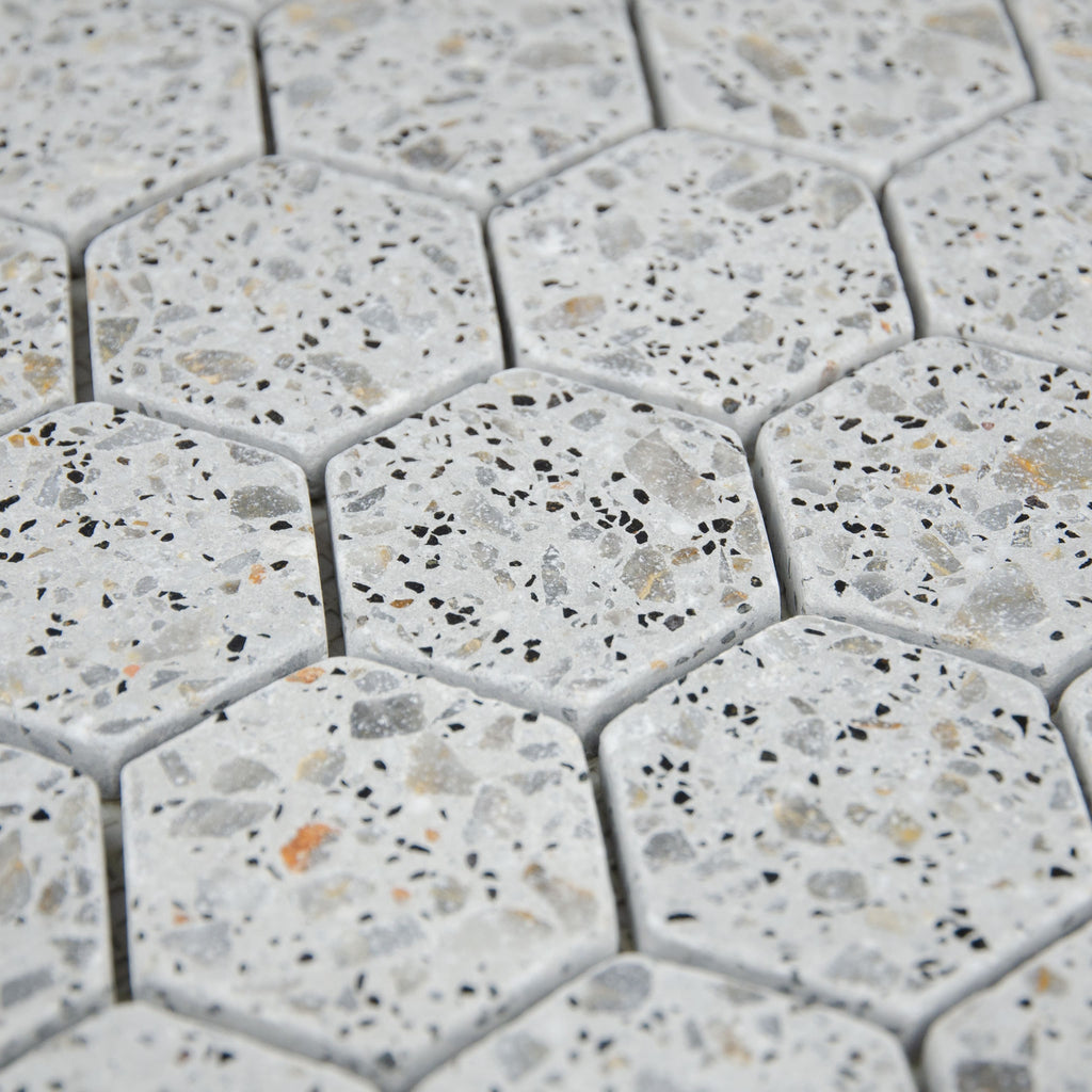 Mosaïque hexagone terrazzo light grey