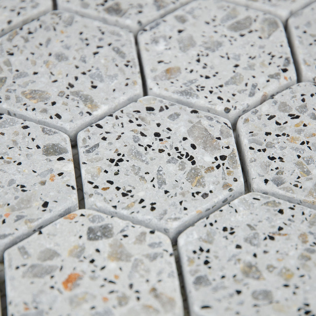 Mosaïque hexagone terrazzo light grey