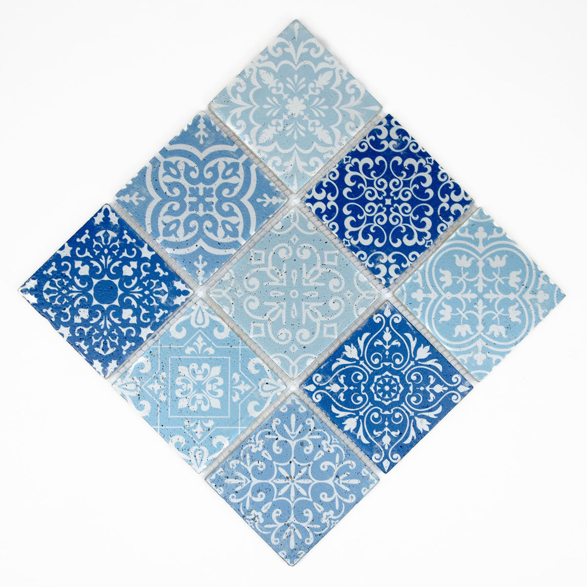Mosaïque baroque bleu grand format
