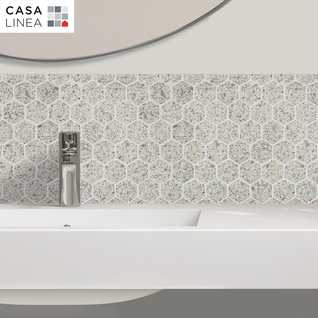 Mosaïque hexagone terrazzo light grey