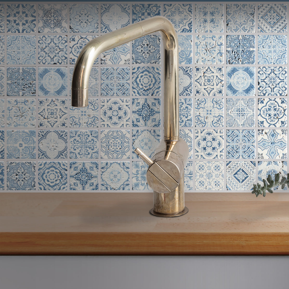 Mosaïque renaissance travertin décore blue