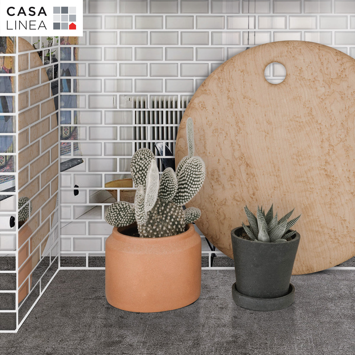 Mosaïque briquette chrome en crédence de cuisine