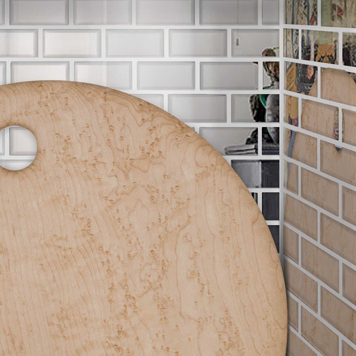 Mosaïque briquette chrome en crédence de cuisine détails