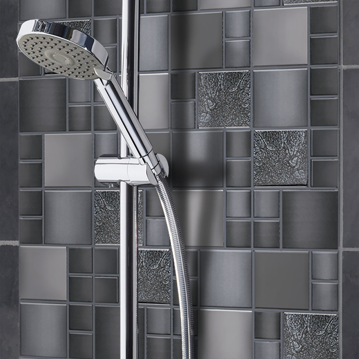 Mosaïque inox verre noir