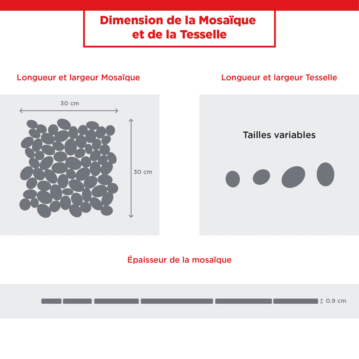 Mosaïque galet scie mix gris infographie technique