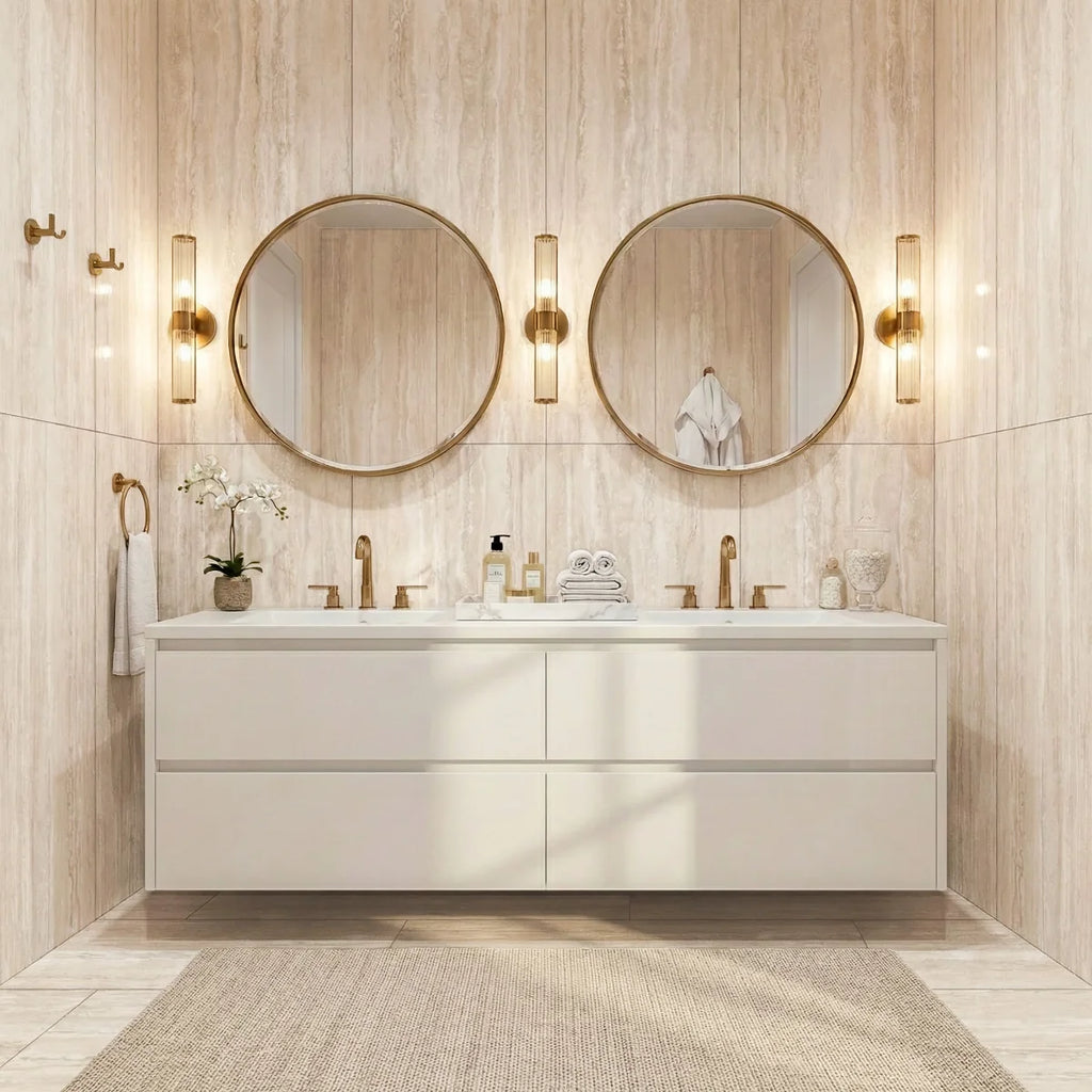 carrelage effet travertin dans une salle de  bain moderne