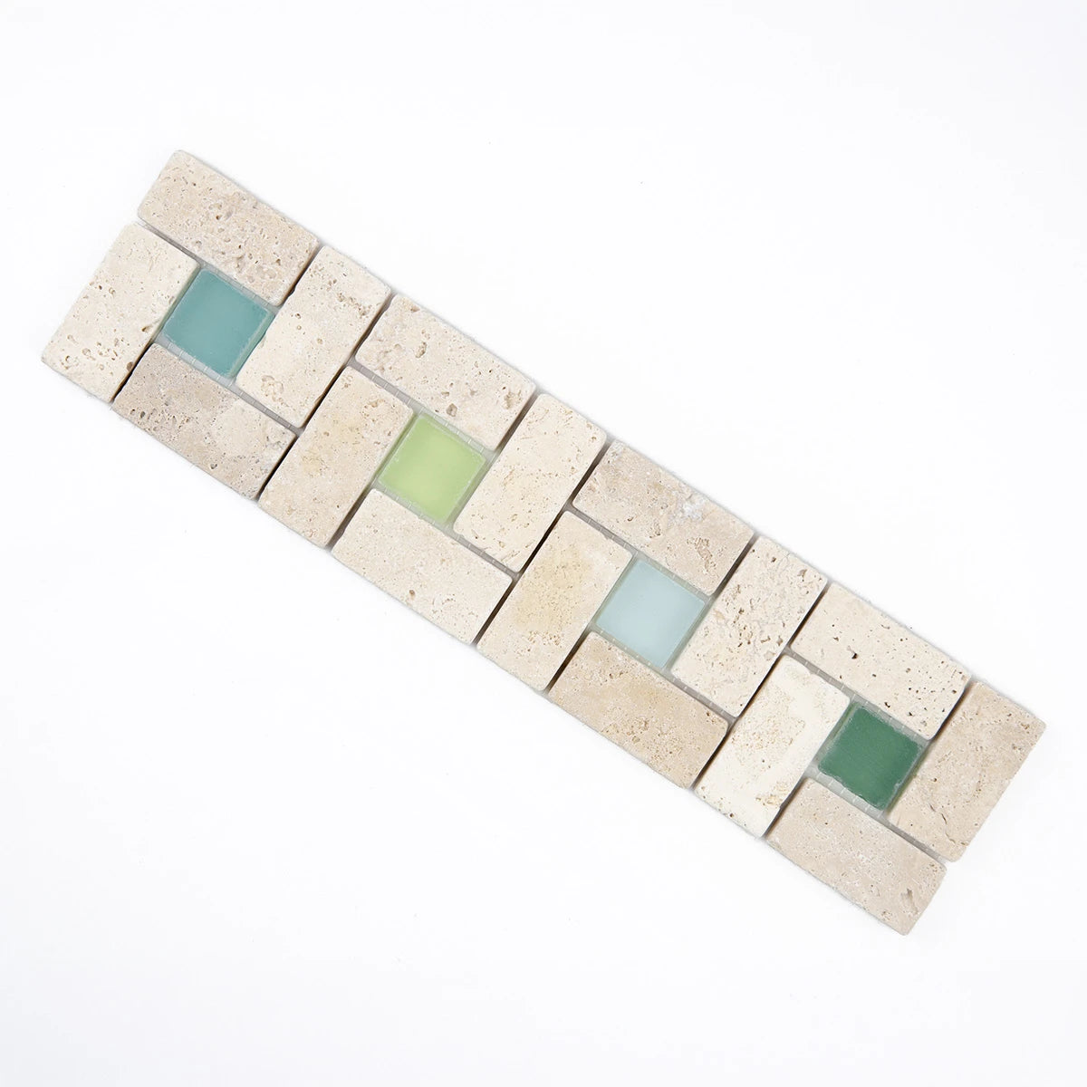 Listel travertin geo ivoire verre vert
