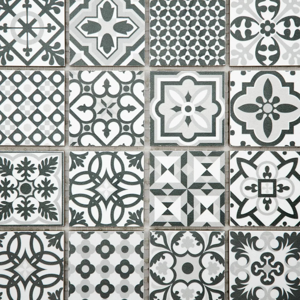 Mosaïque en céramique gris a motif zoomé
