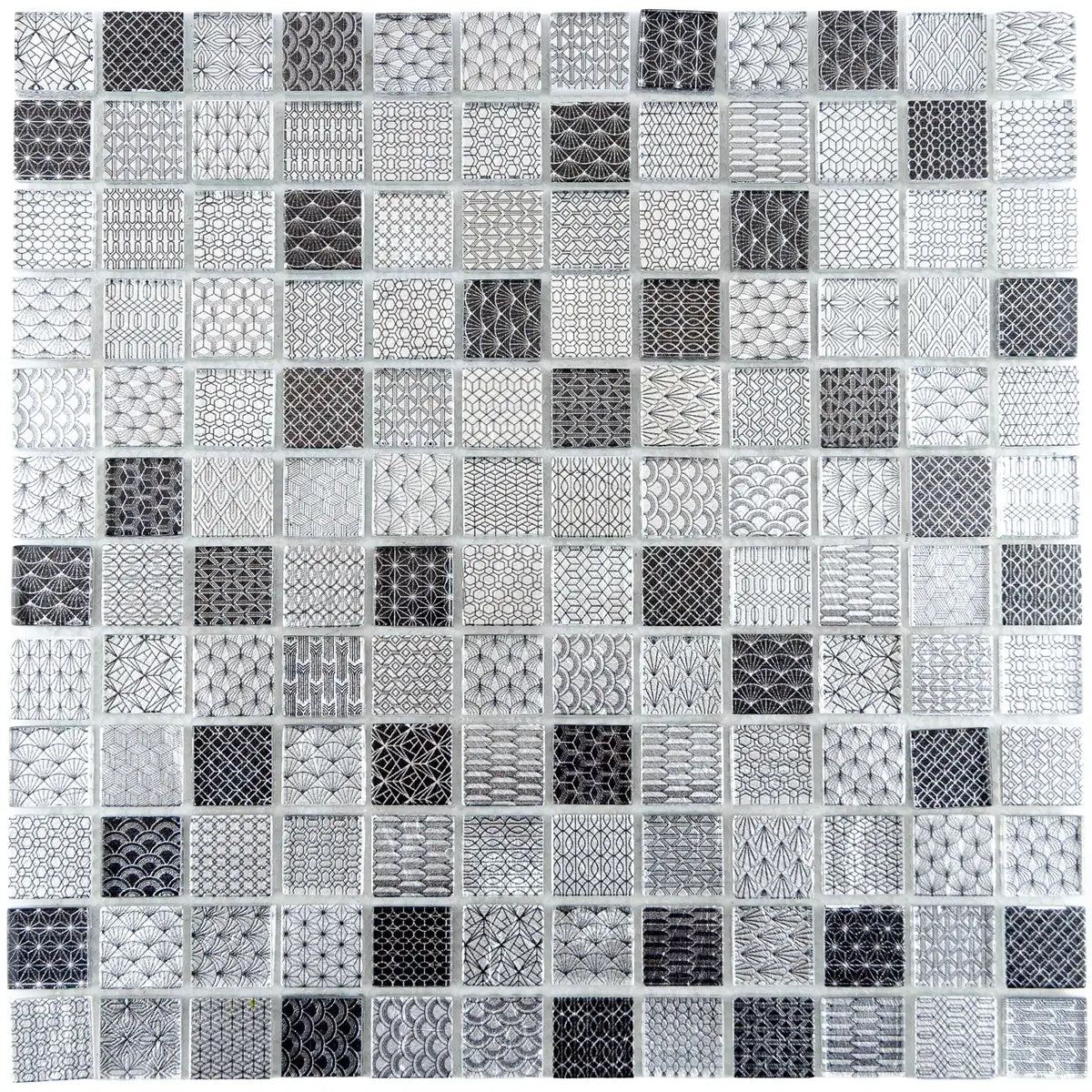 Mosaïque en travertin et verre gris et noir petit format