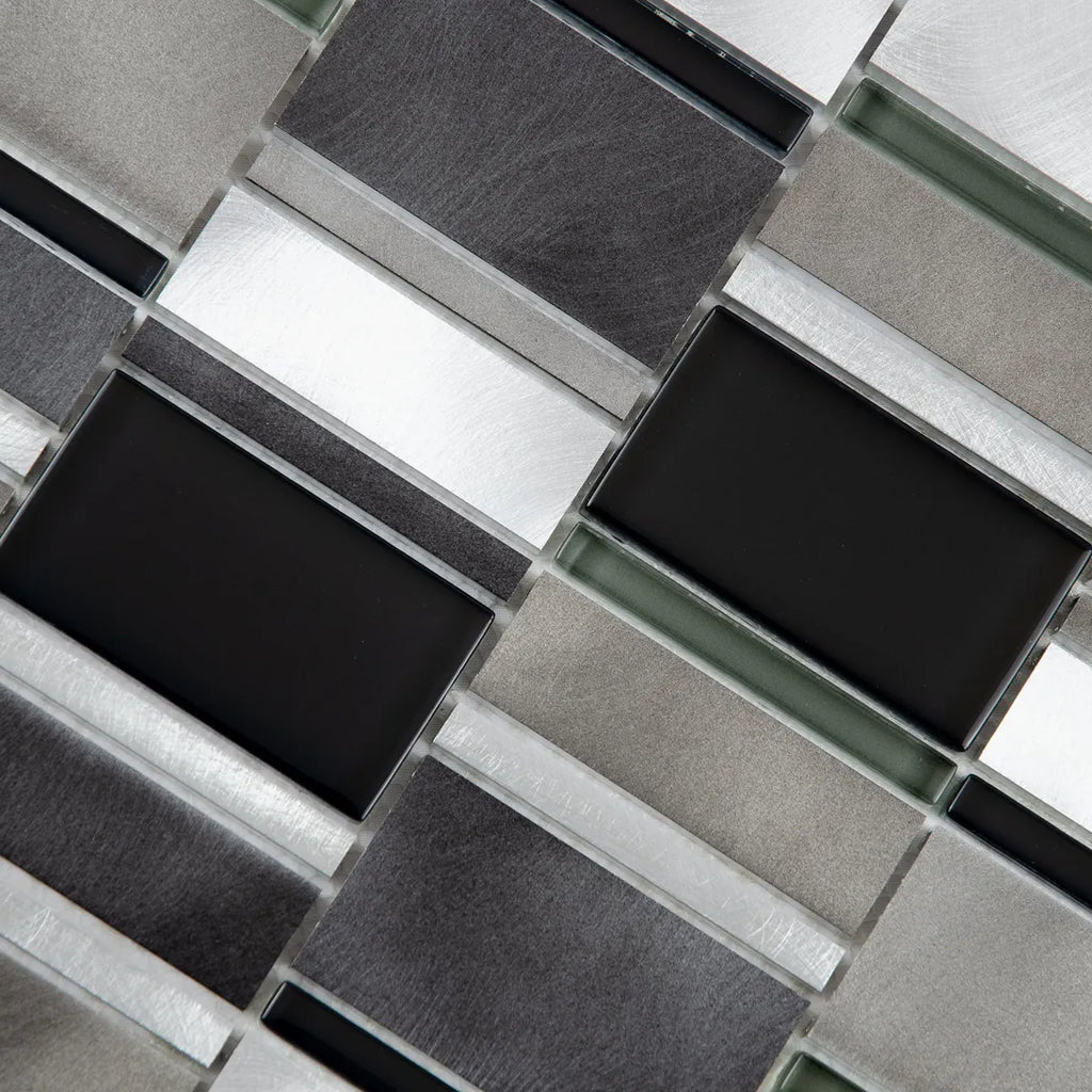 Mosaïque en verre et aluminium noir zoom détails zoom perspective