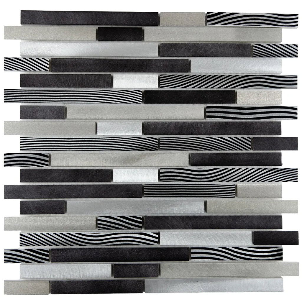 Mosaïque en verre et aluminium barrette gris et noir