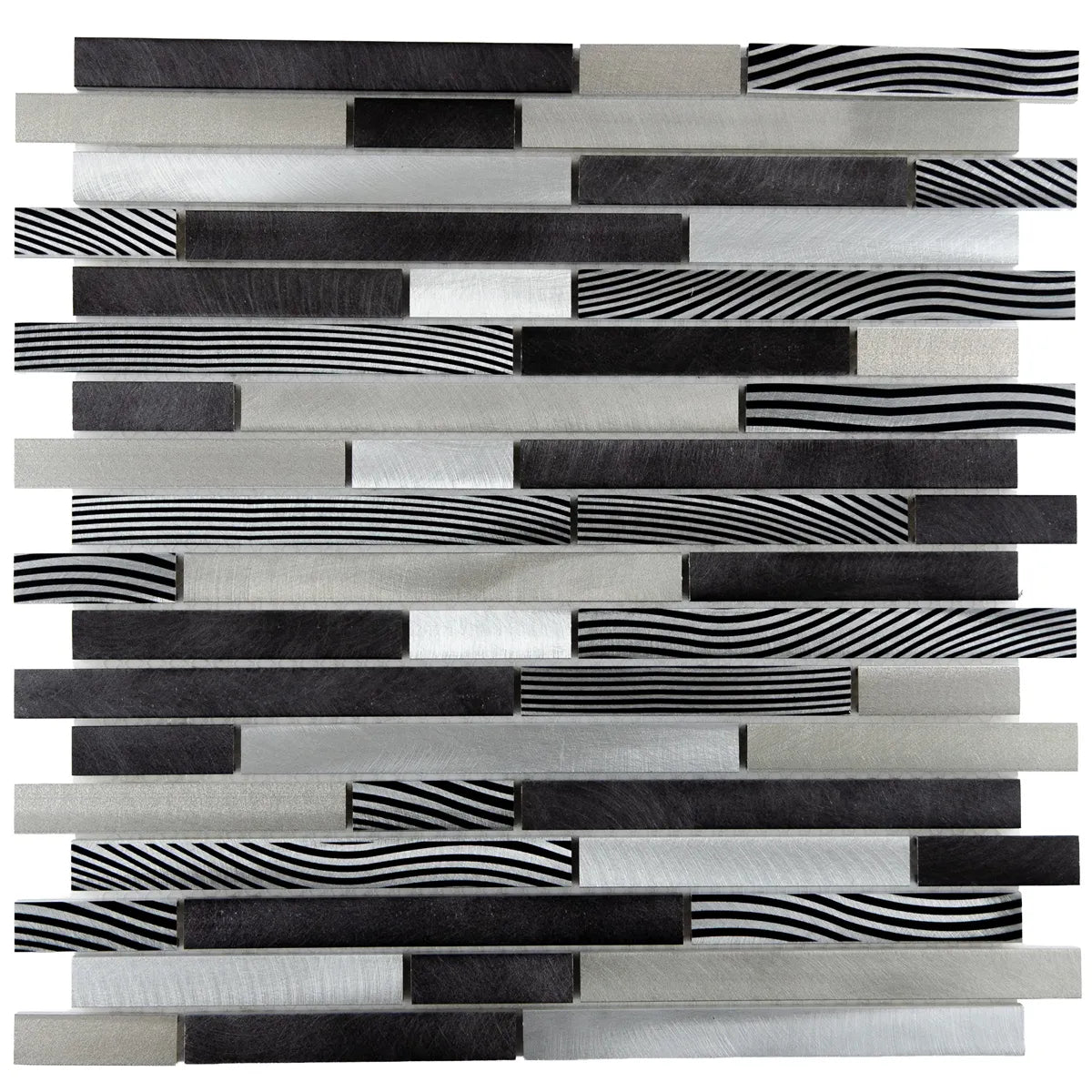 Mosaïque en verre et aluminium barrette gris et noir