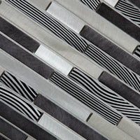 Mosaïque en verre et aluminium barrette gris et noir zoome perspective