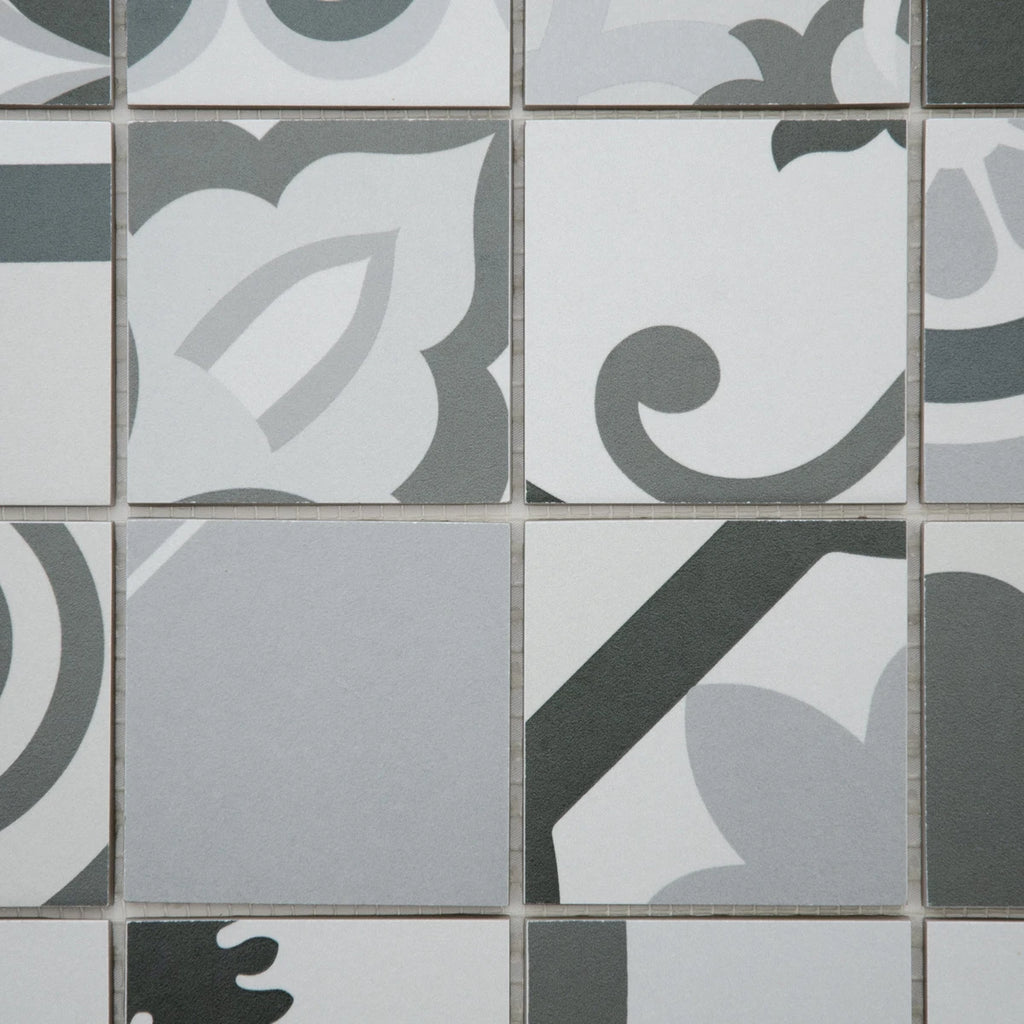 Mosaïque en céramique gris a motif zoomé