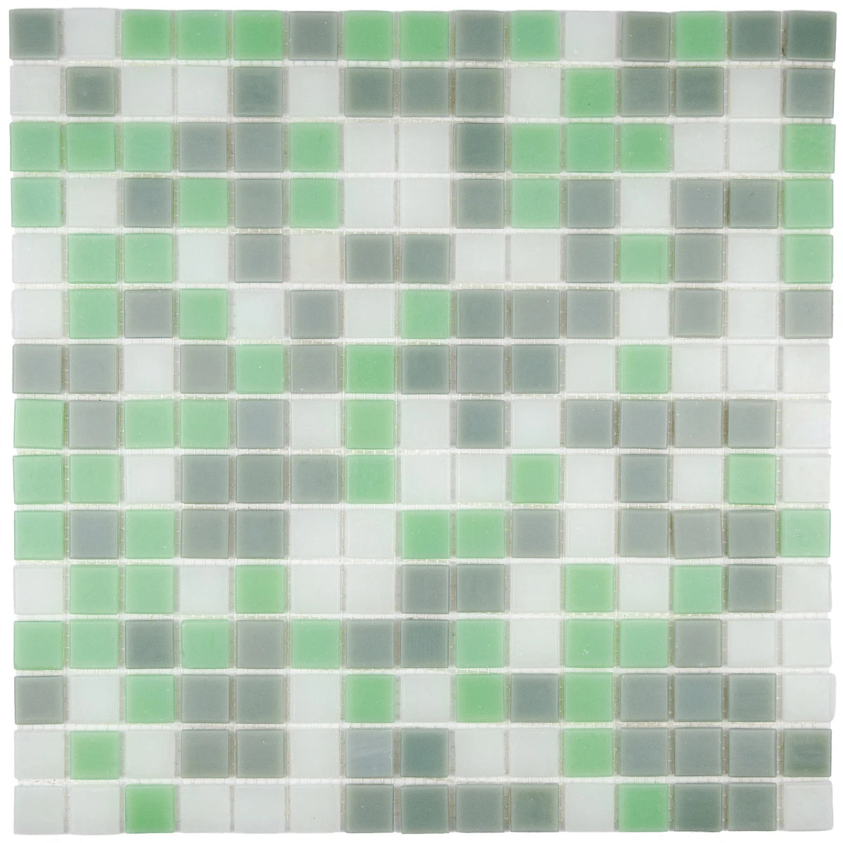 Mosaïque en pâte de verre vert gris et blanche sur trame nylon photo produit