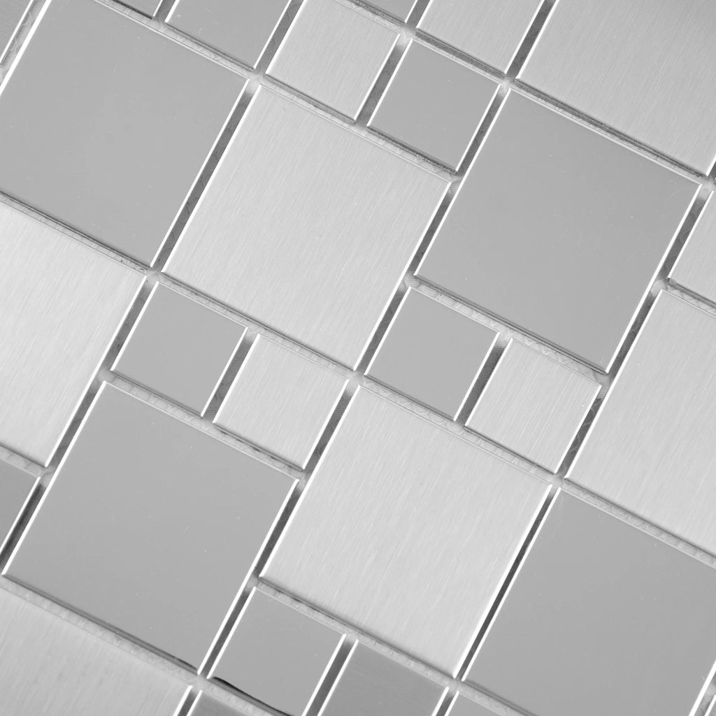 Mosaïque inox metal gris carre détails
