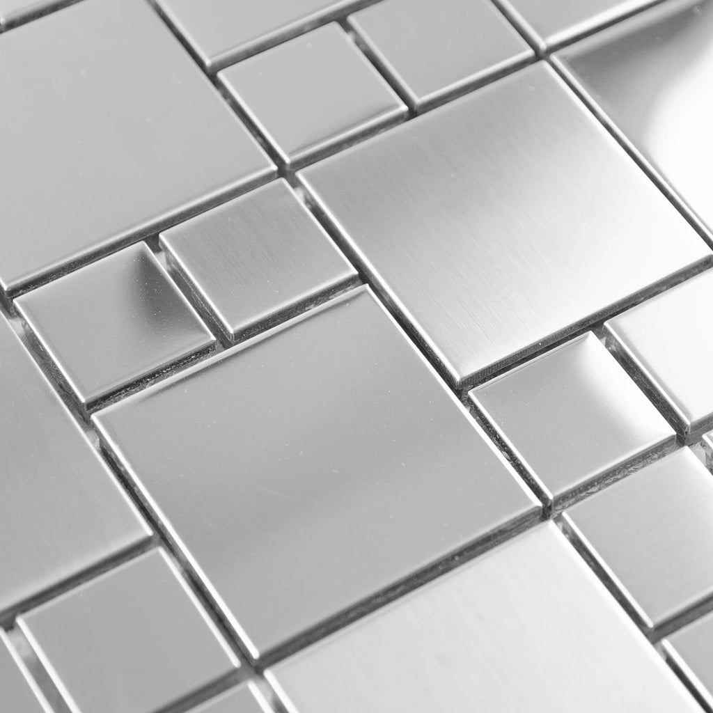 Mosaïque inox metal gris carre zoomé perspective