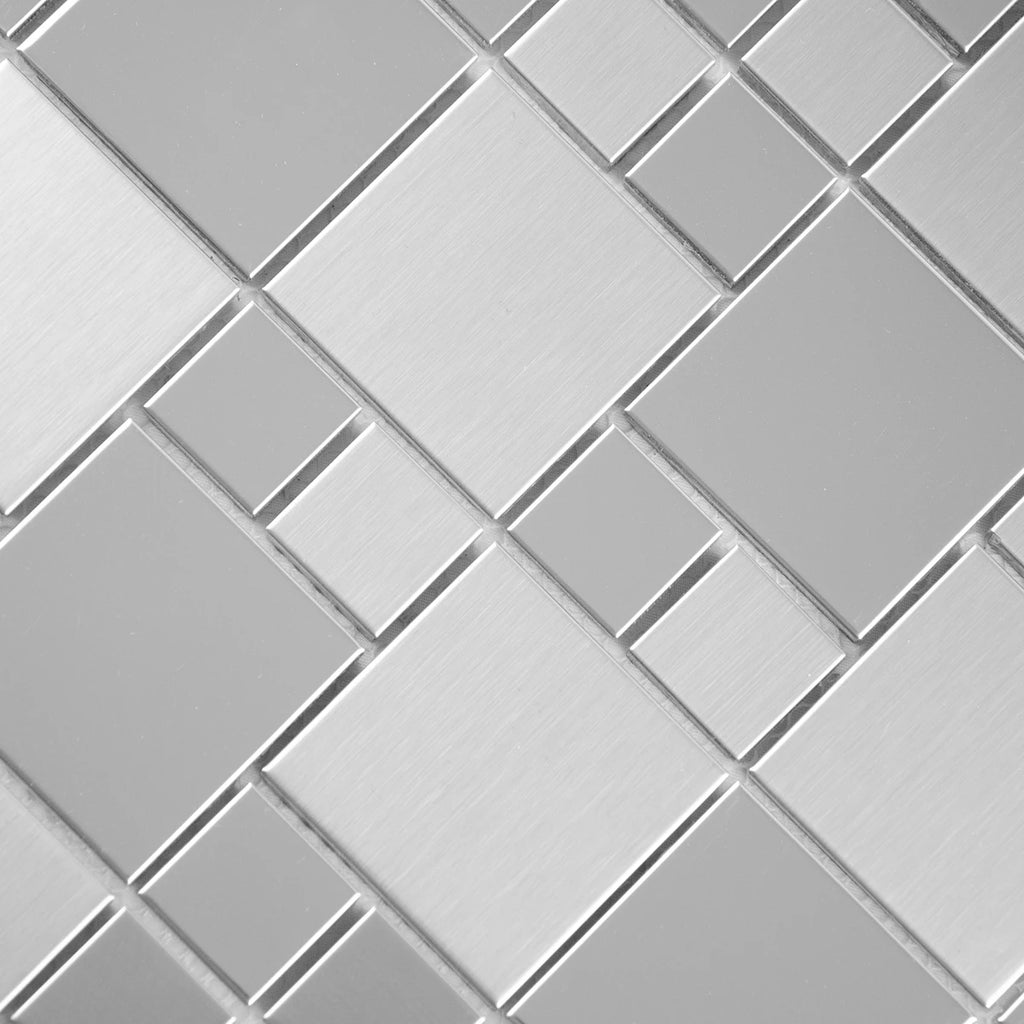 Mosaïque inox metal gris carre vue de haut