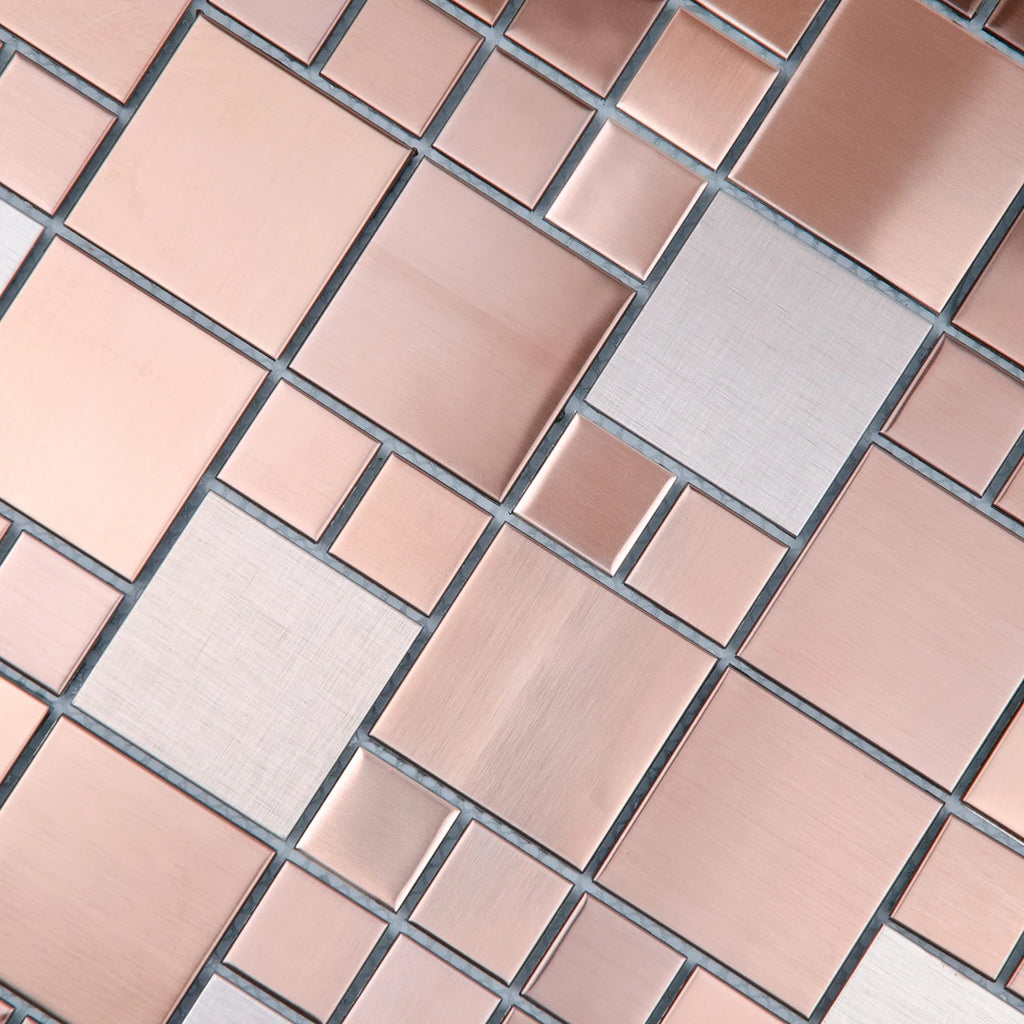 Mosaïque inox mix rose marron zoomé perspective