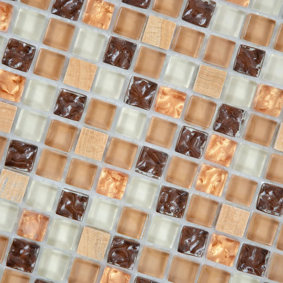 mosaïque nacre marron verre et pierre haut perspective