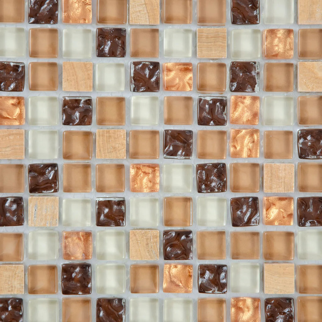 mosaïque nacre marron verre et pierre zoomé