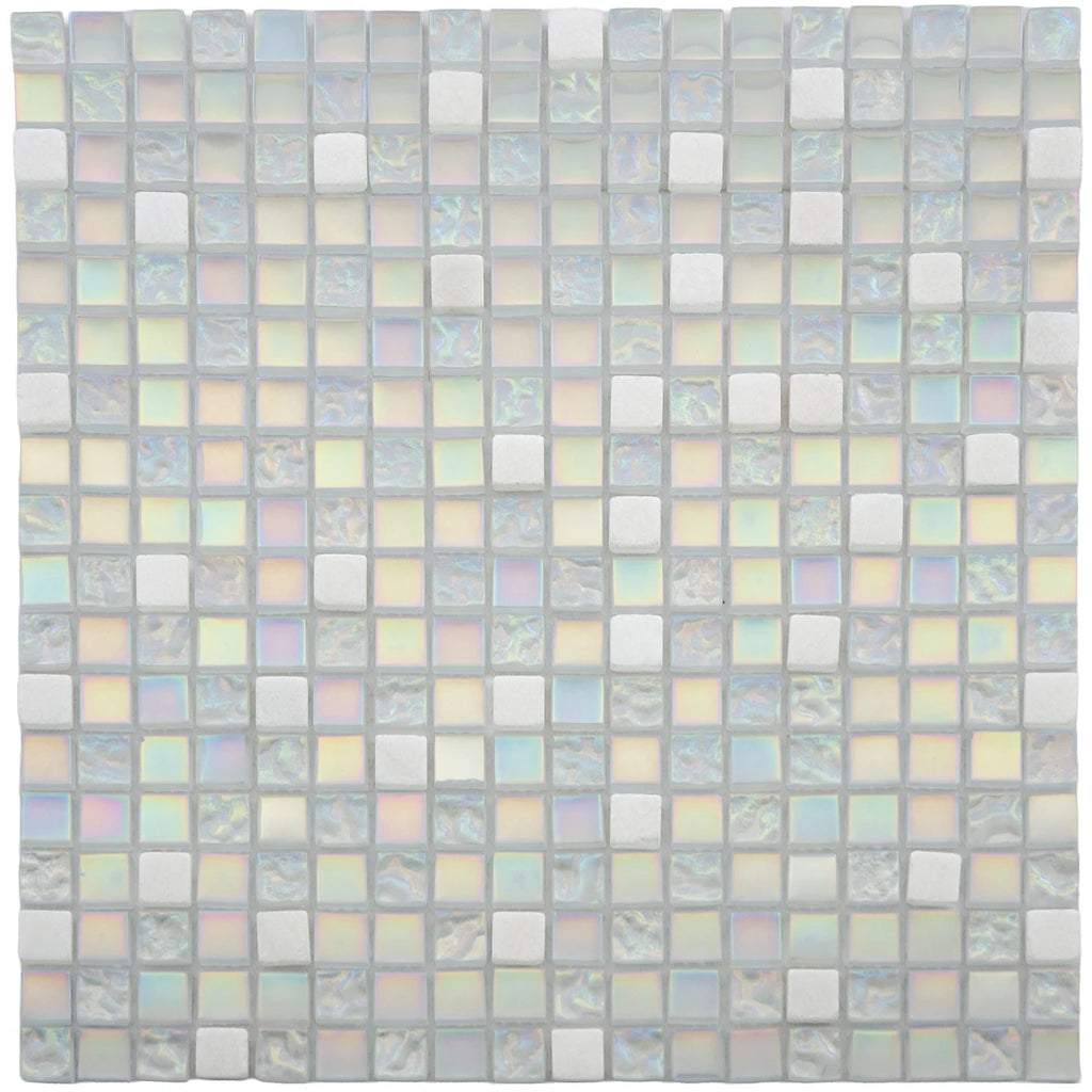Mosaïque nacre blanc pierre et verre