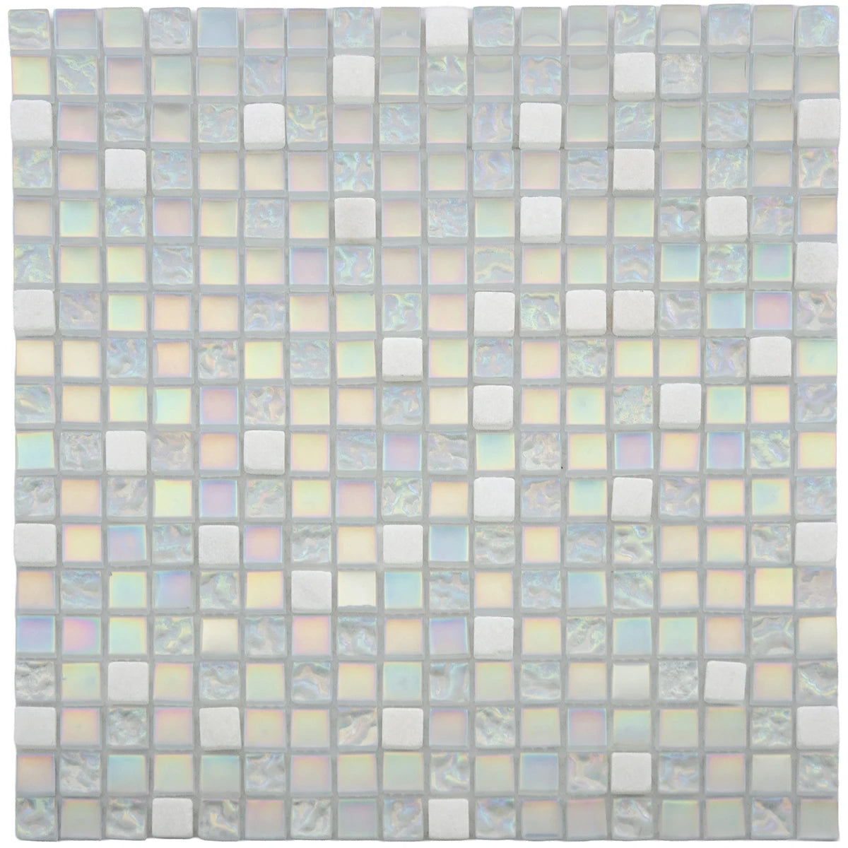 Mosaïque nacre blanc pierre et verre