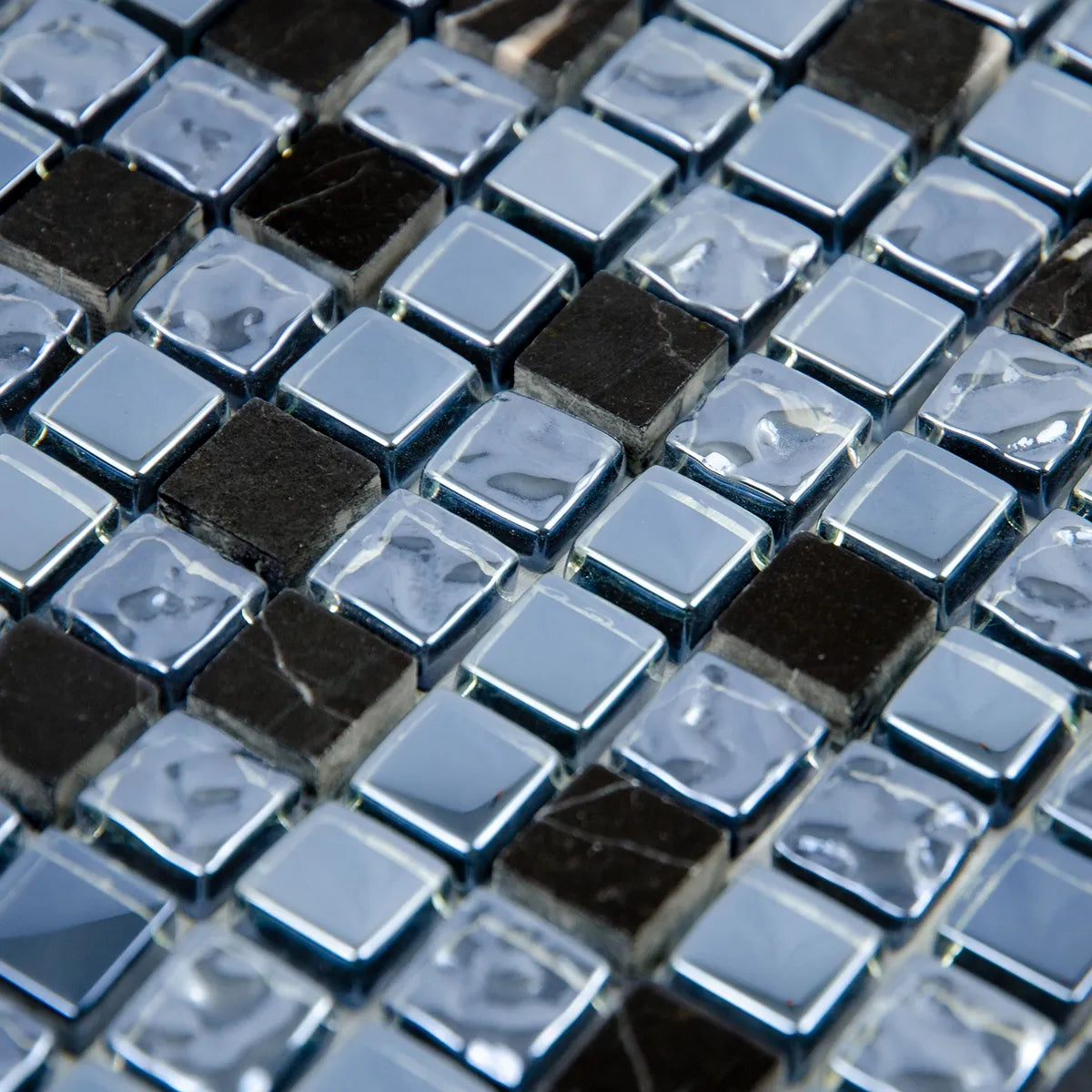 mosaïque verre et aluminium et pierre bleu perspective