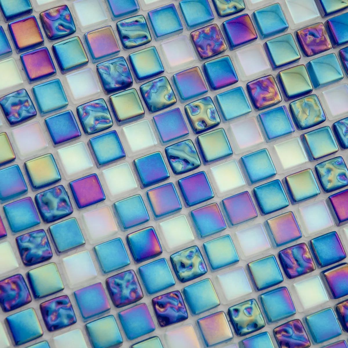Mosaïque nacre bleu verre et pierre détails