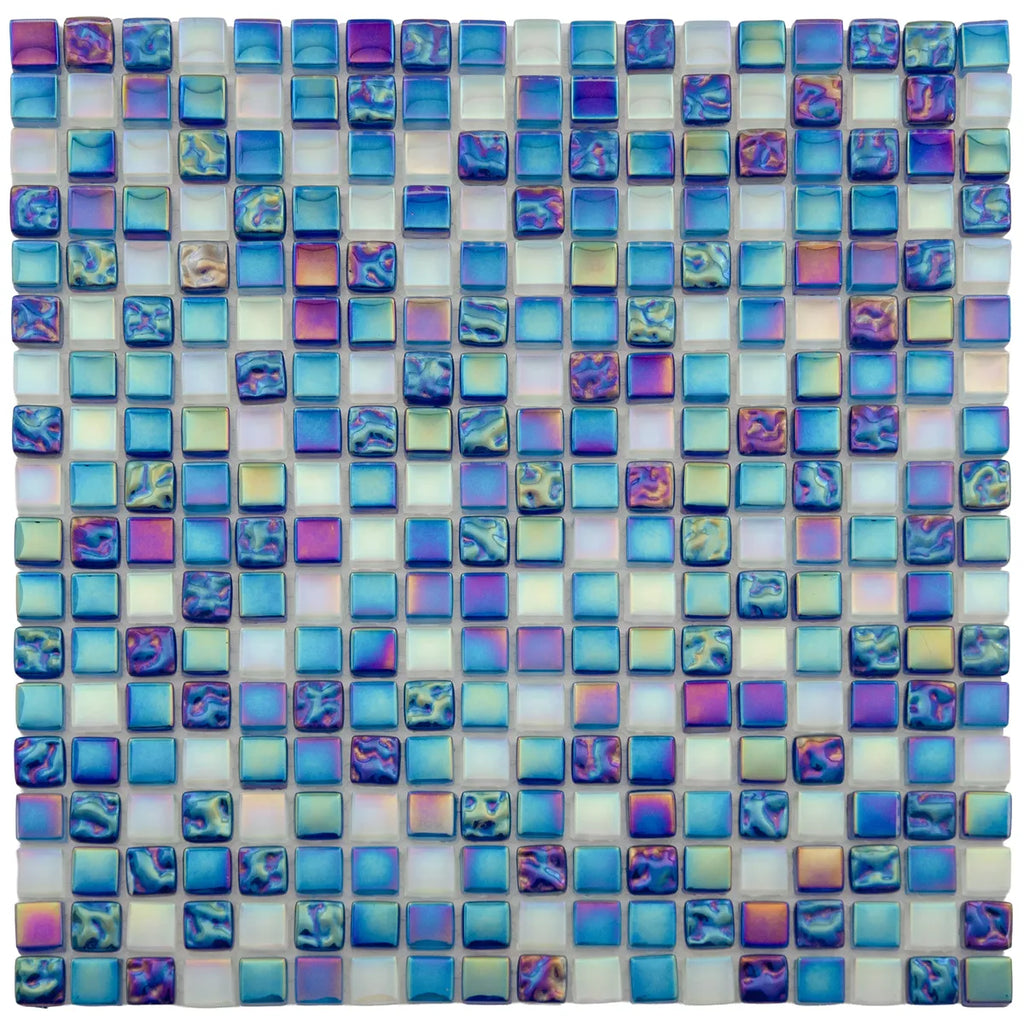 Mosaïque nacre bleu verre et pierre