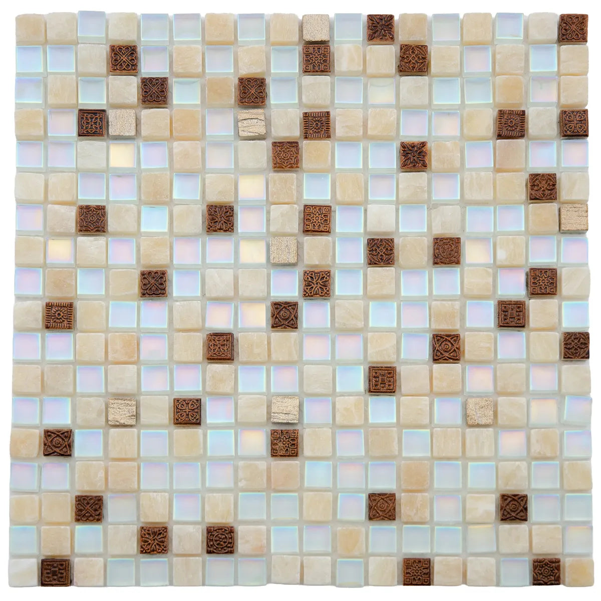 Mosaïque en verre et pierre beige
