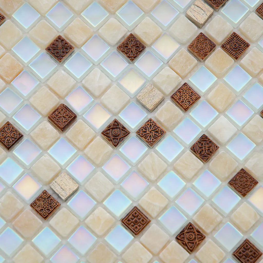 Mosaïque en verre et pierre beige de haut 