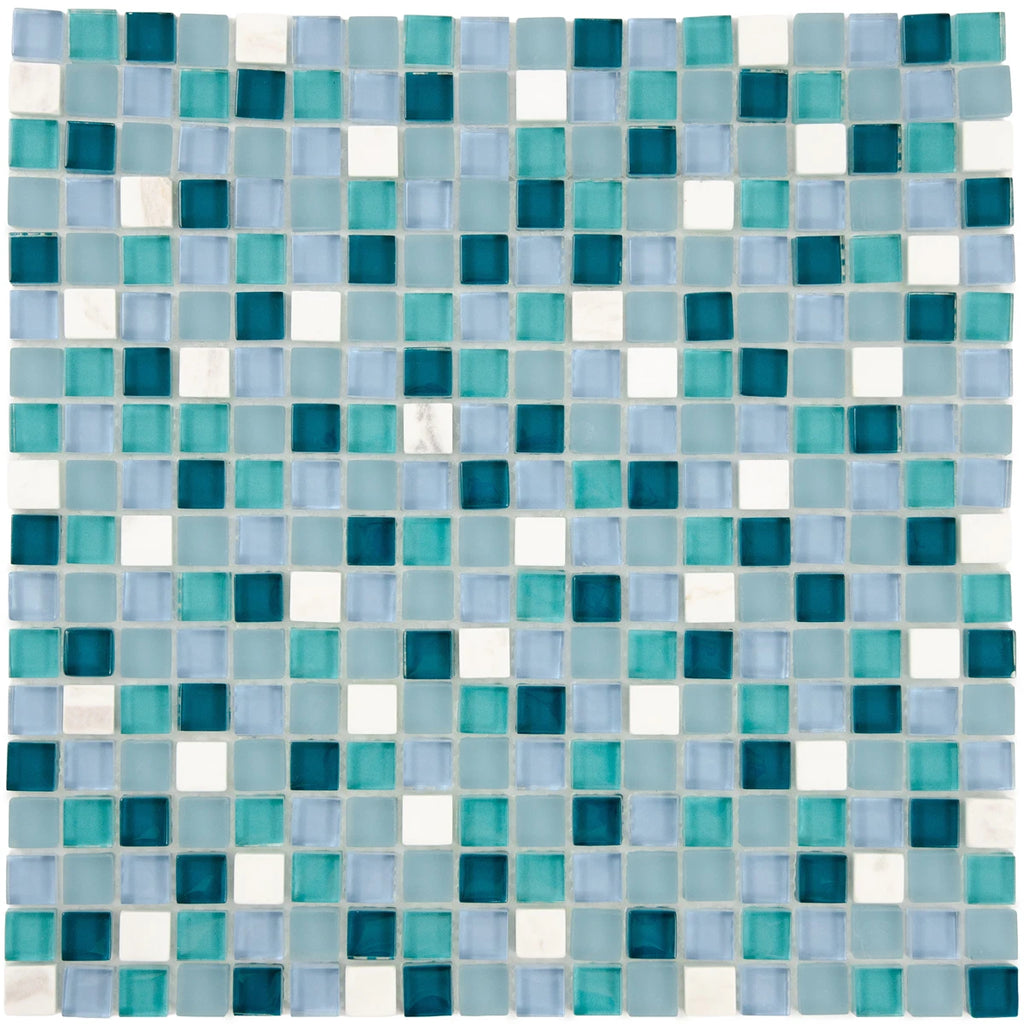 Mosaïque en verre et pierre bleu vert