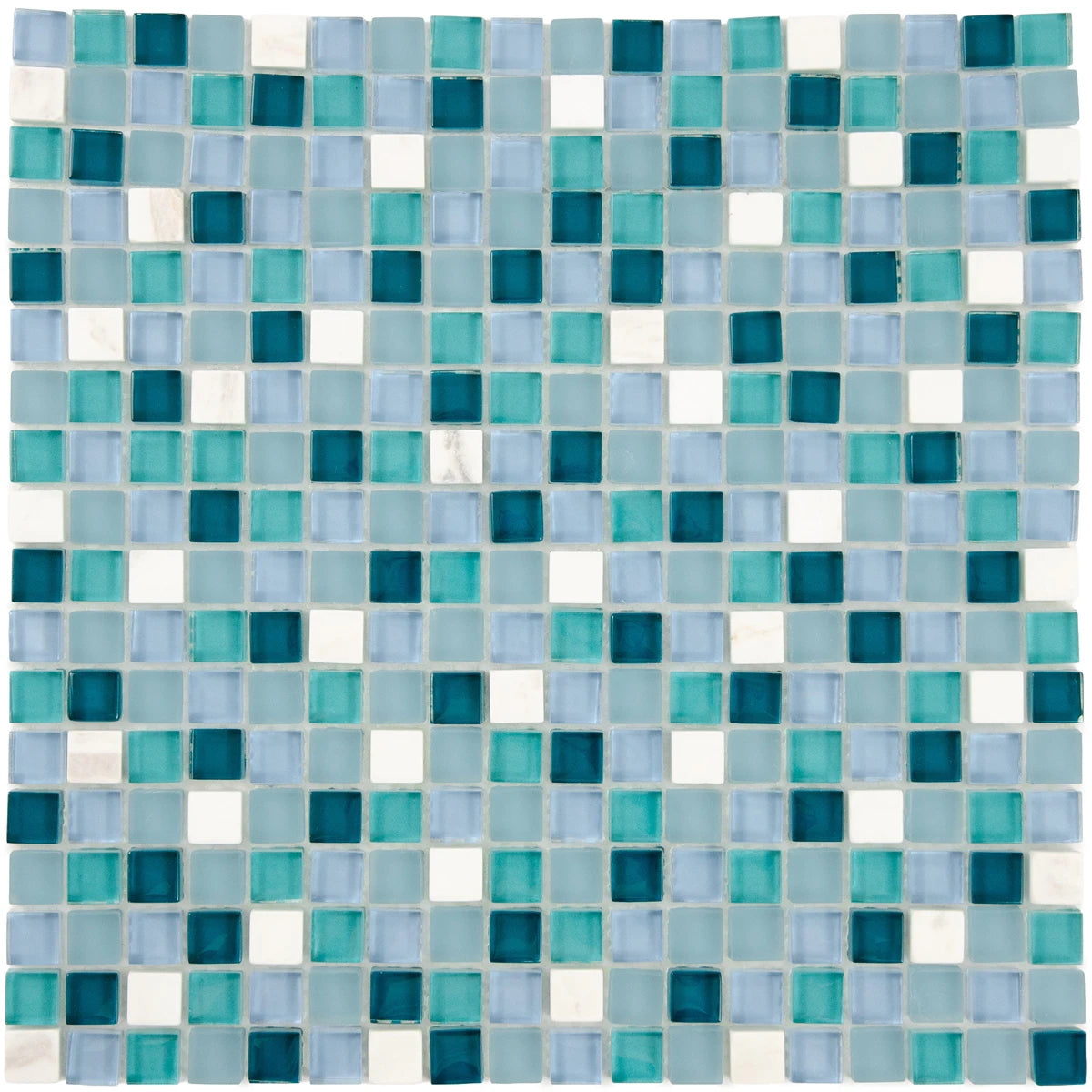 Mosaïque en verre et pierre bleu vert
