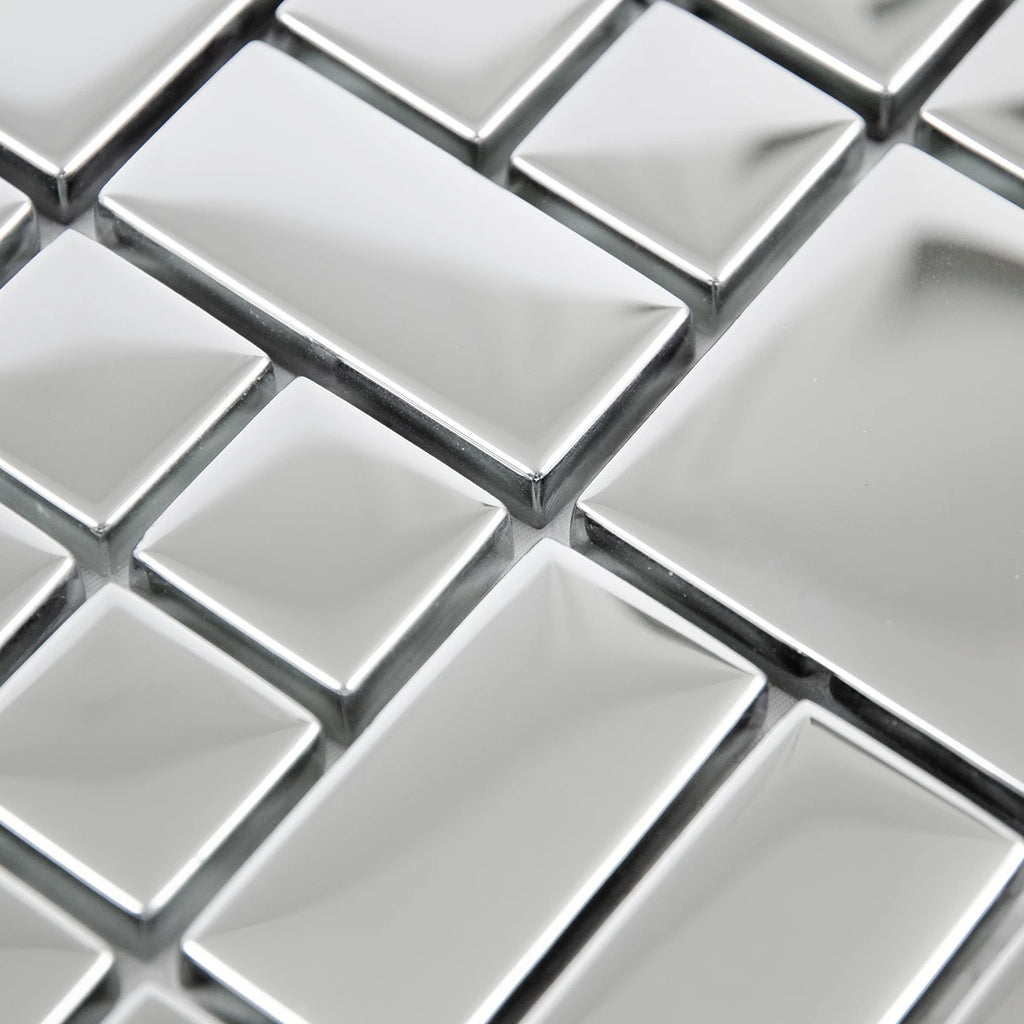 Mosaïque en aluminium chrome mix carré zoomé perspective