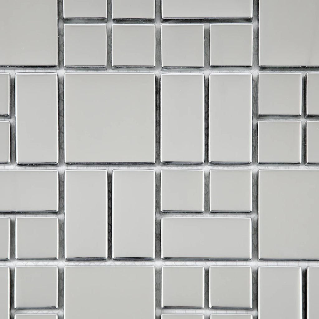 Mosaïque en aluminium chrome mix carré zoomé